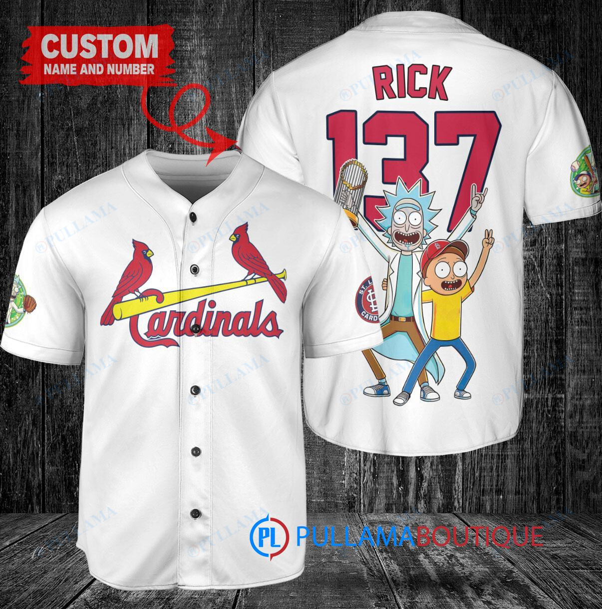 St. Louis Cardinals x Rick and Morty with Trophy Custom Baseball Jersey White
