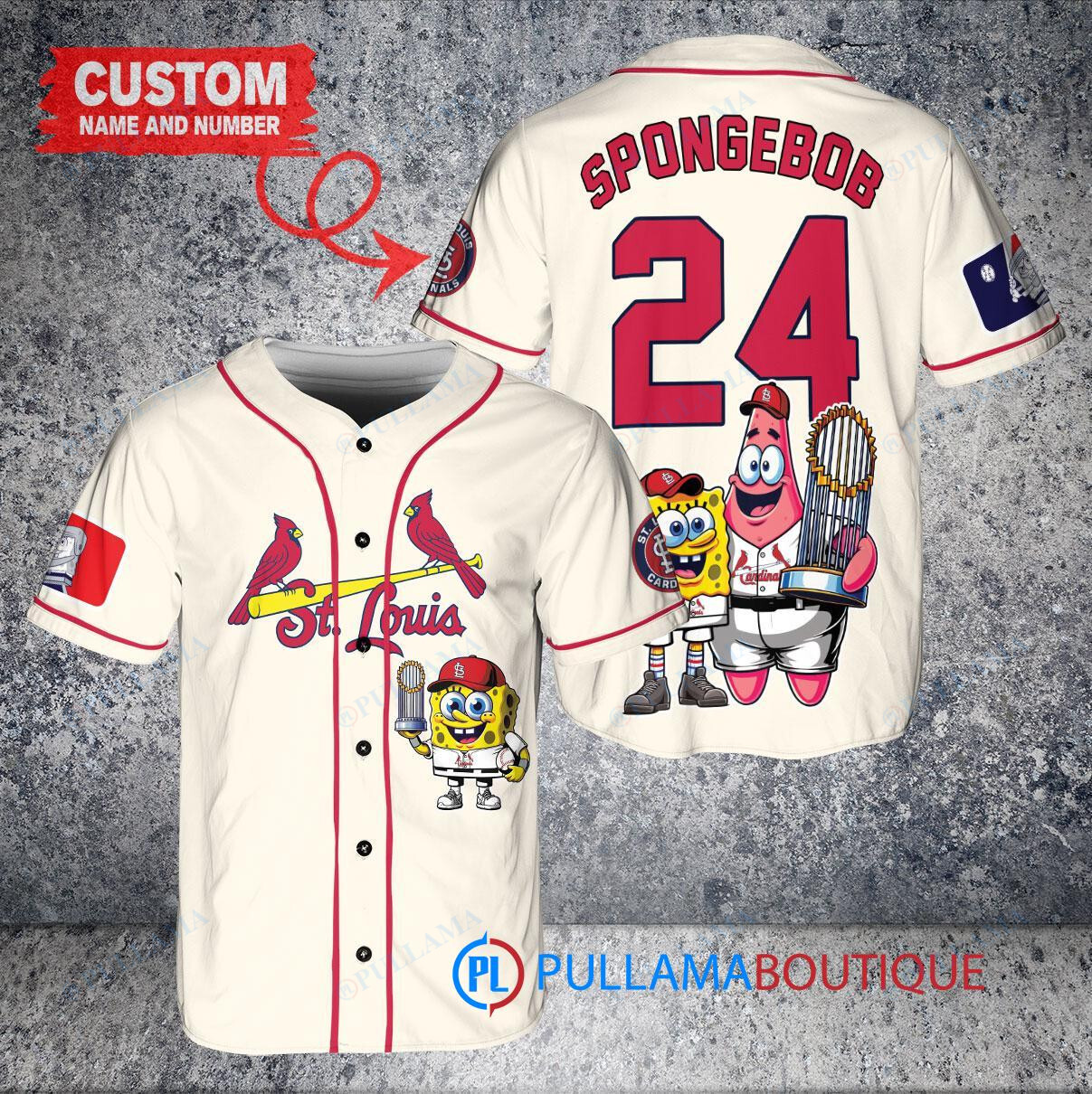 St. Louis Cardinals x SpongeBob SquarePants with Trophy Custom Baseball Jersey Cream