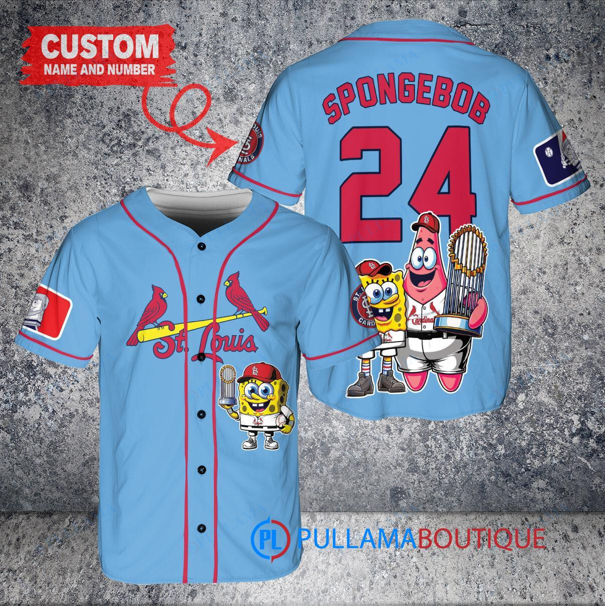 St. Louis Cardinals x SpongeBob SquarePants with Trophy Custom Baseball Jersey Light Blue