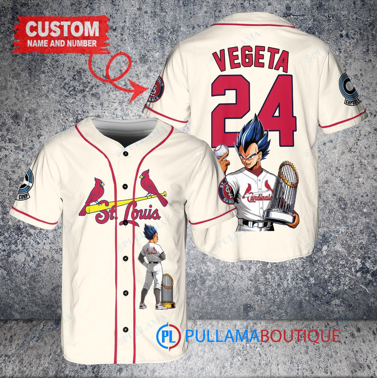 St. Louis Cardinals x Vegeta Super Saiyan Dragon Ball Z with Trophy Custom Baseball Jersey Cream