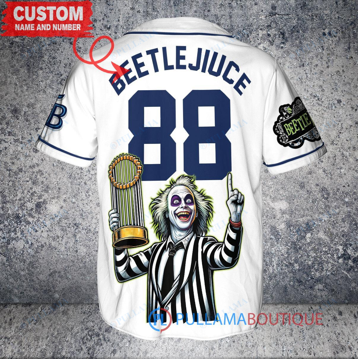 Tampa Bay Rays Beetlejuice Halloween World Series Trophy Baseball Jersey White