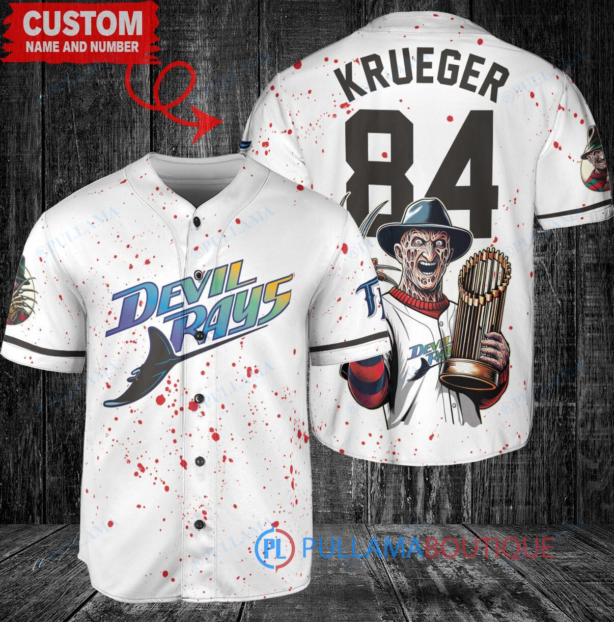 Tampa Bay Rays Freddy Krueger Halloween World Series Trophy Baseball Jersey White