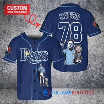 Tampa Bay Rays x Halloween Michael Myers with Trophy Custom Baseball Jersey Navy