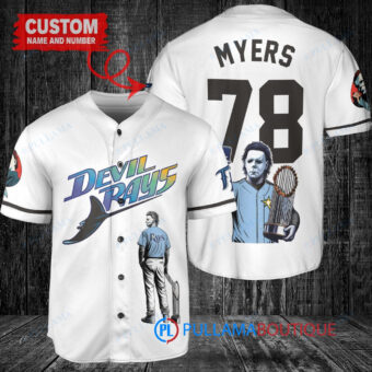 Tampa Bay Rays x Halloween Michael Myers with Trophy Custom Baseball Jersey White Home Replica