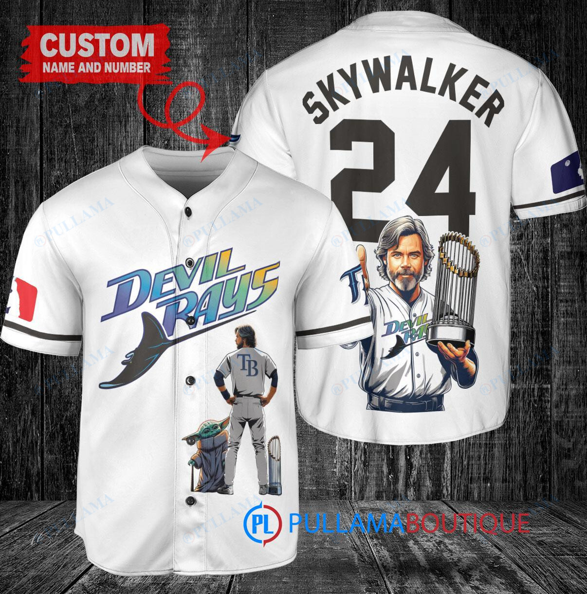 Tampa Bay Rays x Luke Skywalker Star Wars with Trophy Custom Baseball Jersey White Home Replica