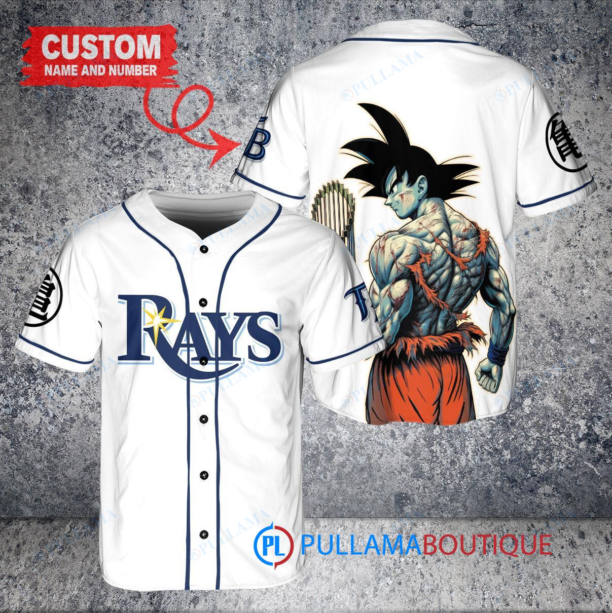 Tampa Bay Rays x Son Goku Kakarot Super Saiyan Dragon Ball Z with Trophy Baseball Jersey White Alternate Replica