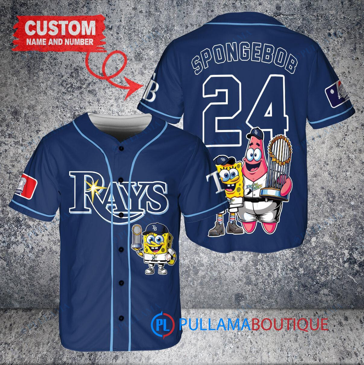 Tampa Bay Rays x SpongeBob SquarePants with Trophy Custom Baseball Jersey Navy