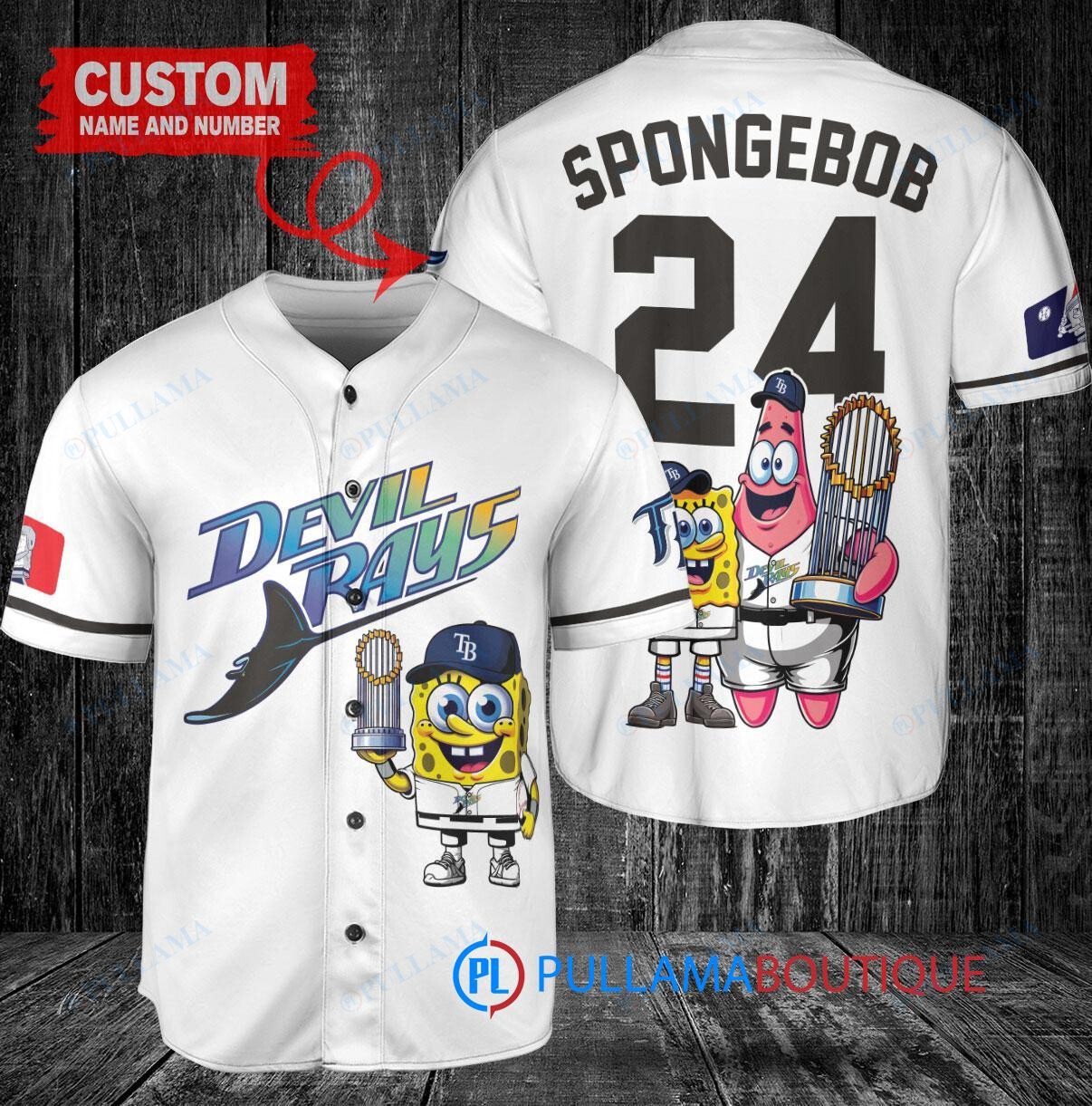 Tampa Bay Rays x SpongeBob SquarePants with Trophy Custom Baseball Jersey White Home Replica