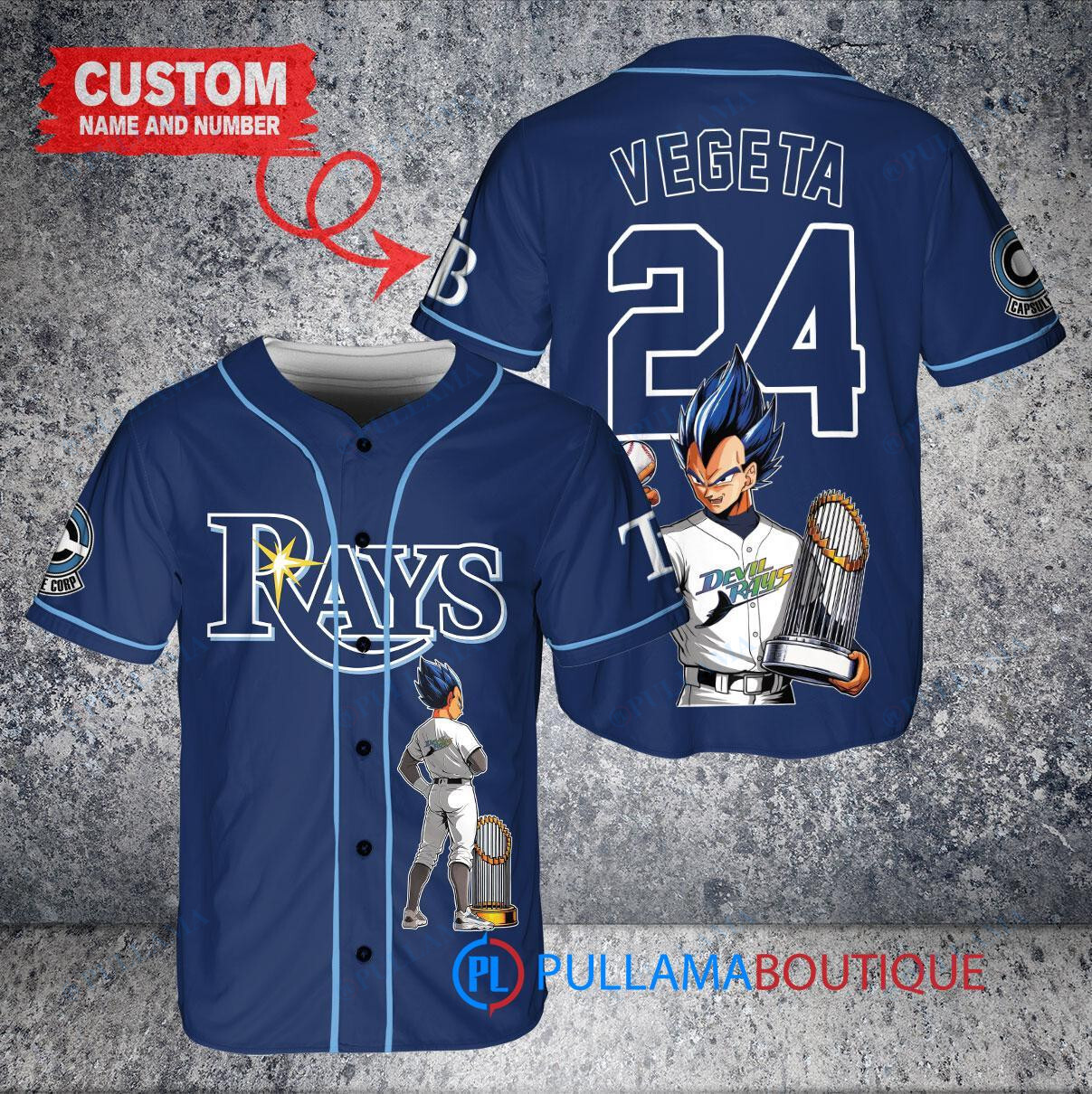 Tampa Bay Rays x Vegeta Super Saiyan Dragon Ball Z with Trophy Custom Baseball Jersey Navy