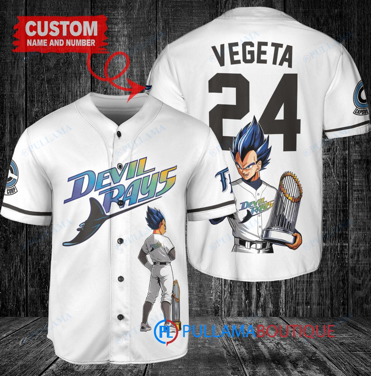 Tampa Bay Rays x Vegeta Super Saiyan Dragon Ball Z with Trophy Custom Baseball Jersey White Home Replica