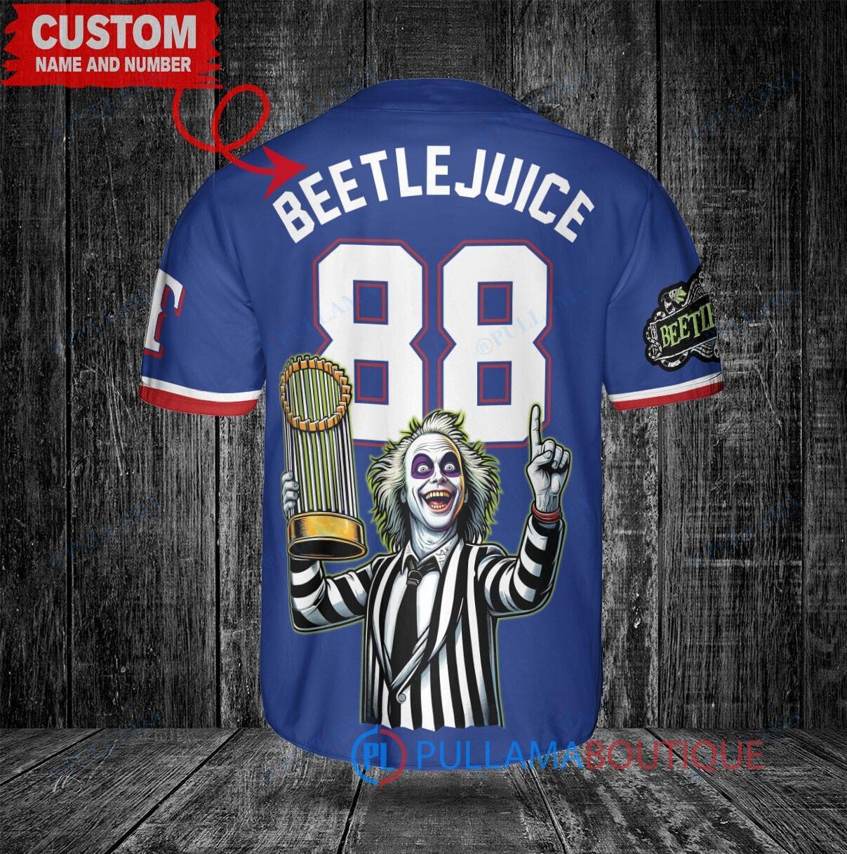 Texas Rangers Beetlejuice Halloween World Series Trophy Baseball Jersey