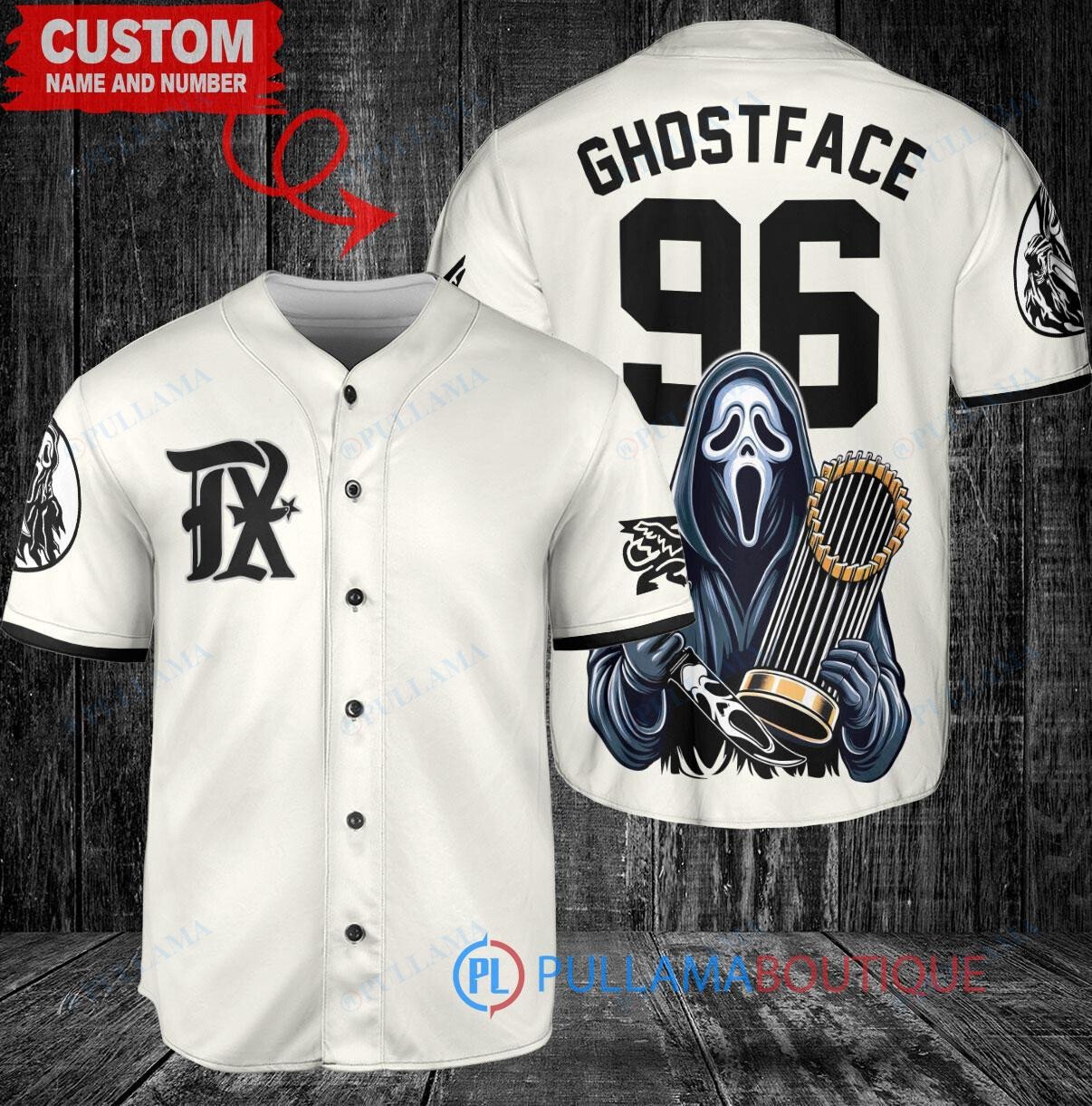 Texas Rangers Ghostface Scream Halloween World Series Trophy Baseball Jersey Cream