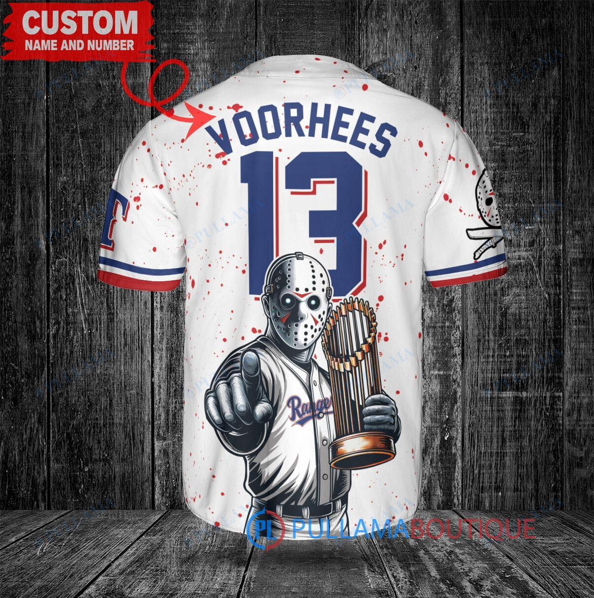 Texas Rangers Jason Voorhees Halloween World Series Trophy Baseball Jersey White