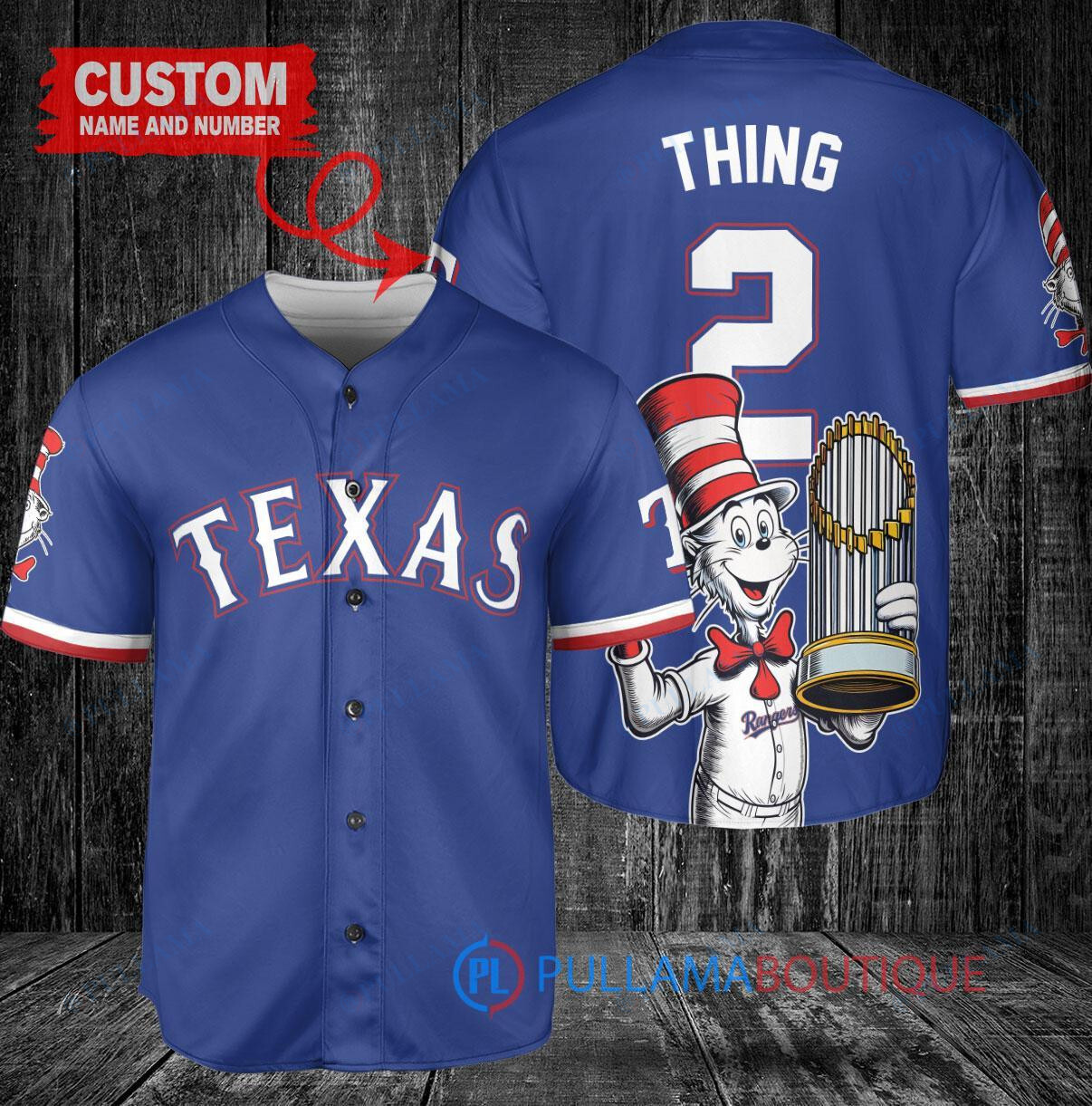 Texas Rangers x Dr Seuss with World Series Trophy Custom Baseball Jersey Royal