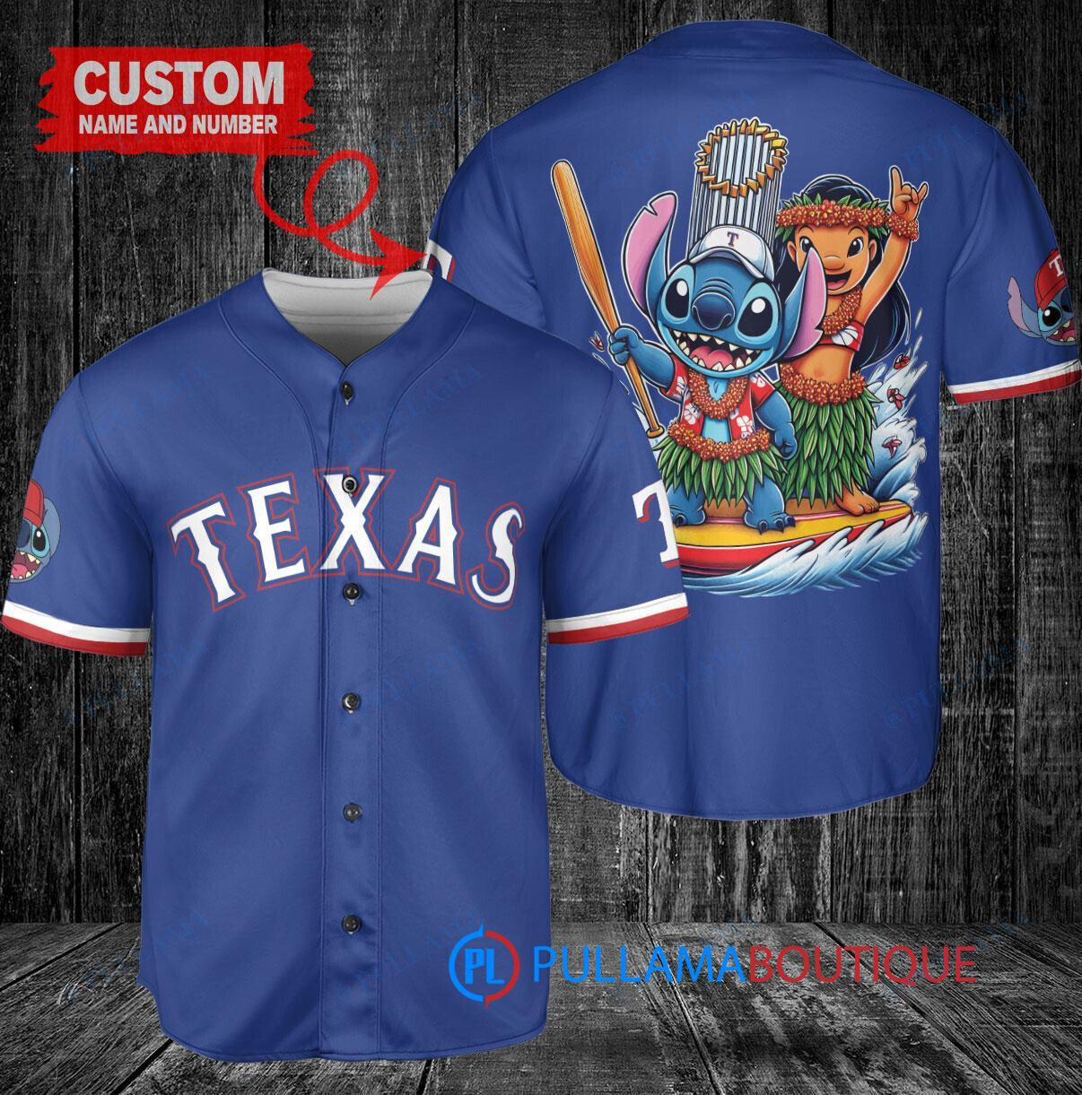 Texas Rangers x Lilo & Stitch with Trophy Baseball Jersey Royal