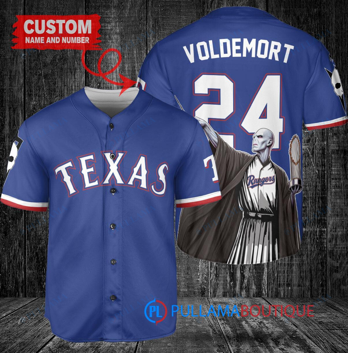 Texas Rangers x Lord Voldemort Harry Potter with Trophy Custom Baseball Jersey Royal
