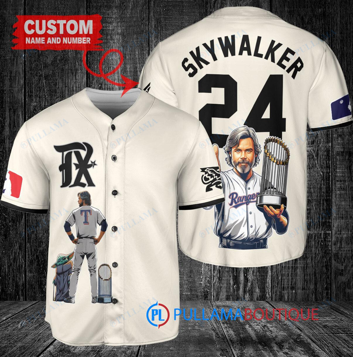 Texas Rangers x Luke Skywalker Star Wars with Trophy Custom Baseball Jersey Cream
