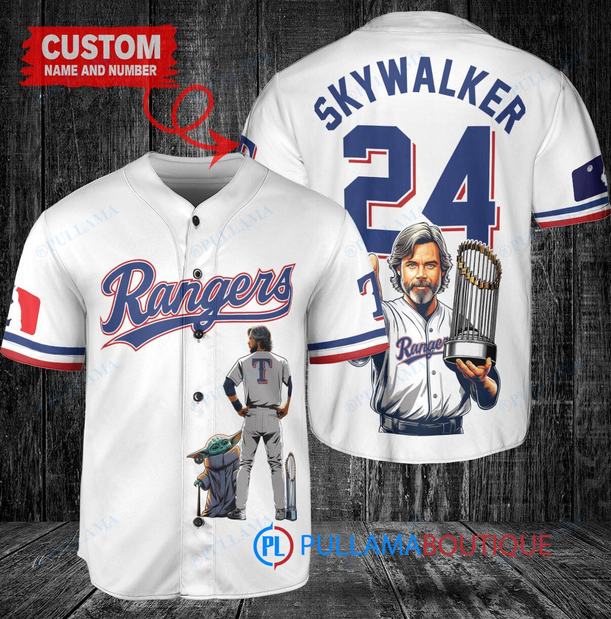 Texas Rangers x Luke Skywalker Star Wars with Trophy Custom Baseball Jersey White