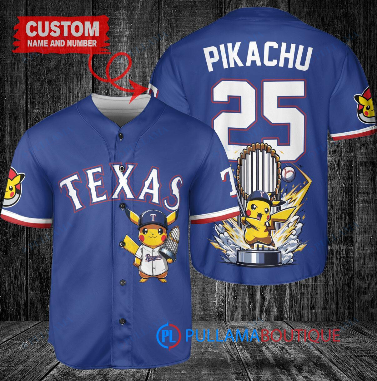 Texas Rangers x Pikachu Pokemon with Trophy Custom Baseball Jersey Royal