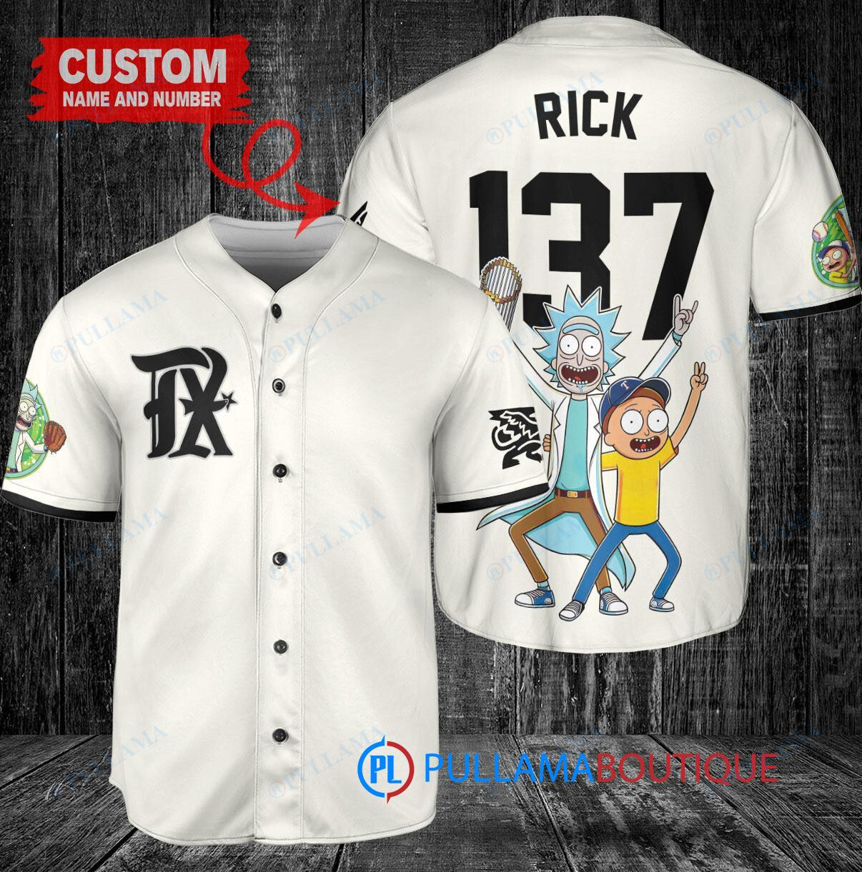 Texas Rangers x Rick and Morty with Trophy Custom Baseball Jersey Cream