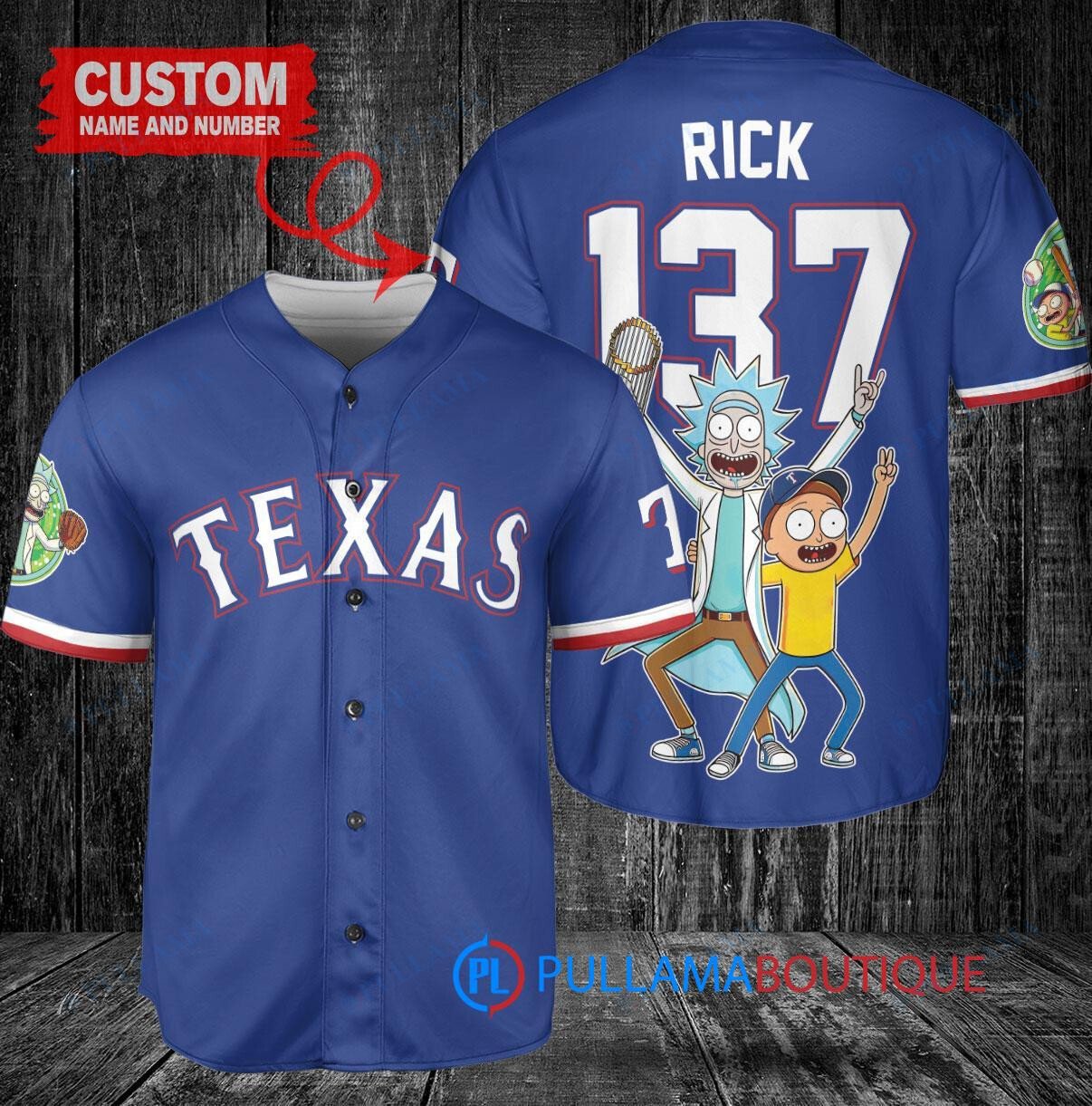 Texas Rangers x Rick and Morty with Trophy Custom Baseball Jersey Royal
