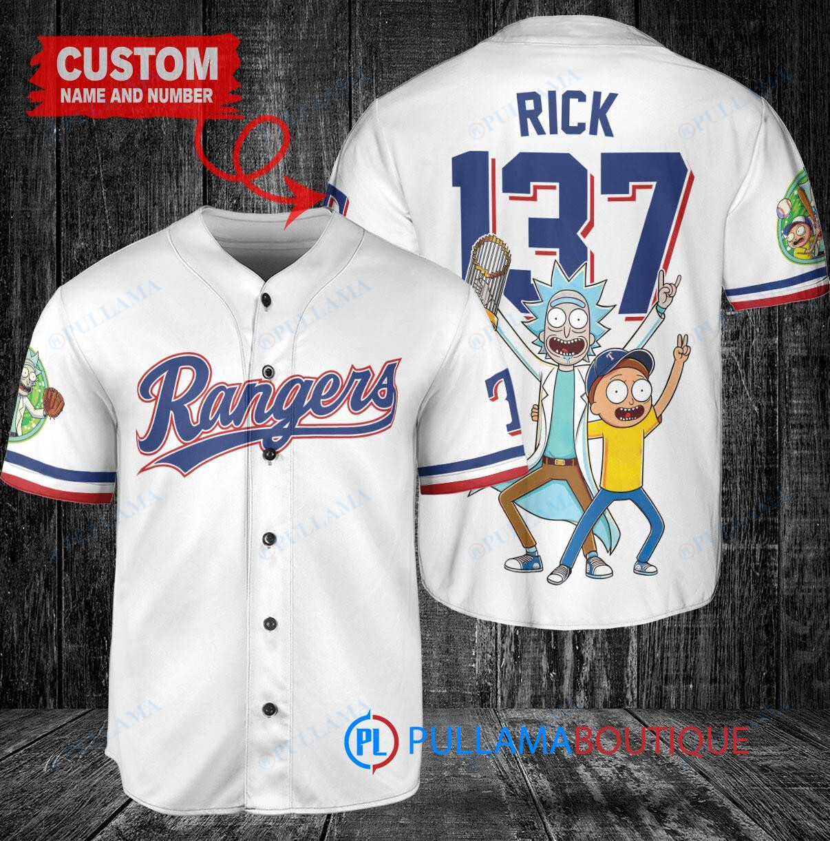 Texas Rangers x Rick and Morty with Trophy Custom Baseball Jersey White