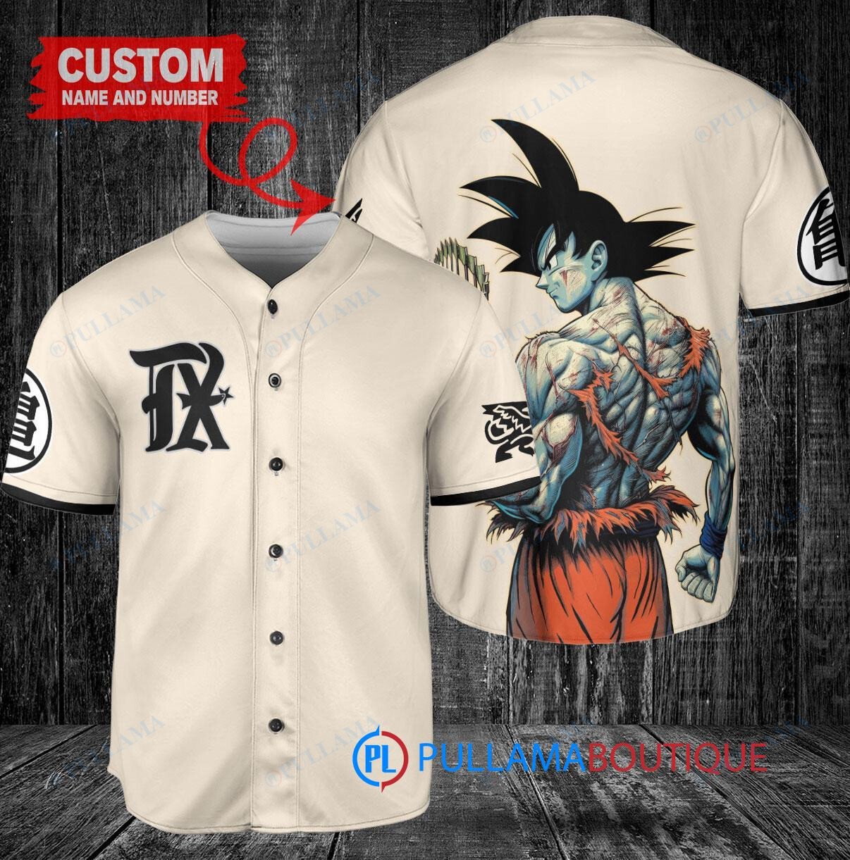 Texas Rangers x Son Goku Kakarot Super Saiyan Dragon Ball Z with Trophy Baseball Jersey Cream