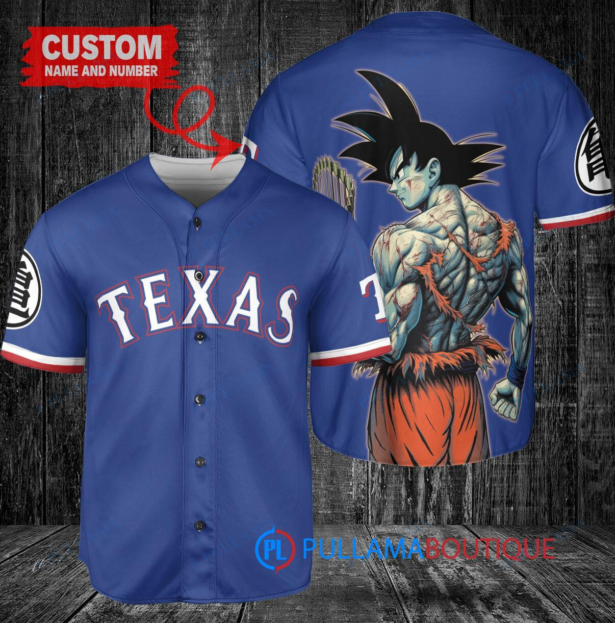 Texas Rangers x Son Goku Kakarot Super Saiyan Dragon Ball Z with Trophy Baseball Jersey Royal