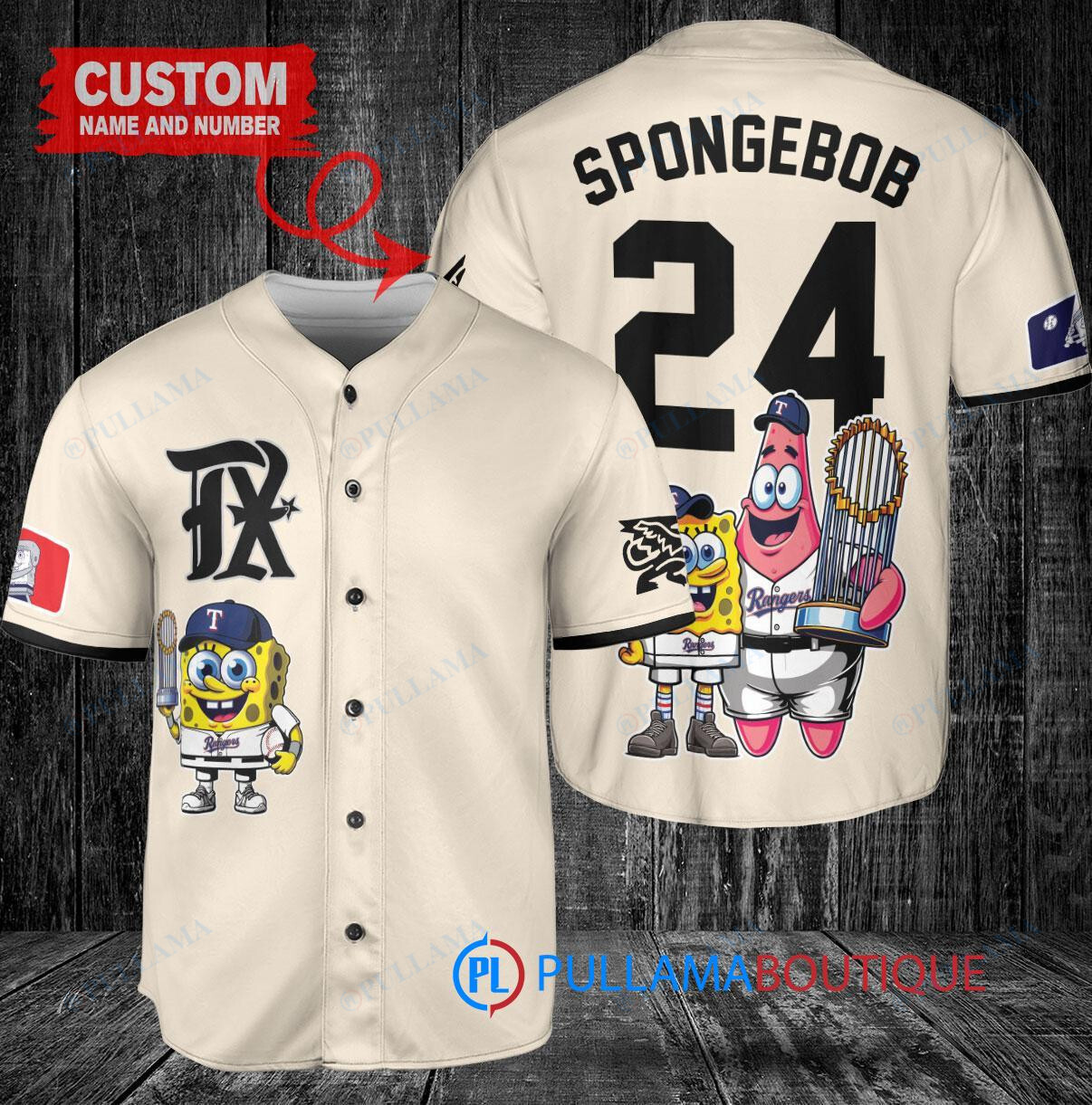 Texas Rangers x SpongeBob SquarePants with Trophy Custom Baseball Jersey Cream