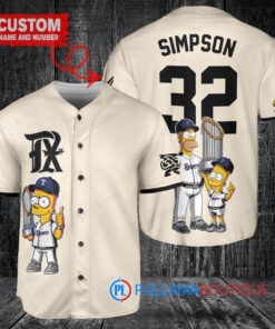 Texas Rangers x The Simpsons Baseball Jersey Cream - Bart, Homer, Lisa Trophy