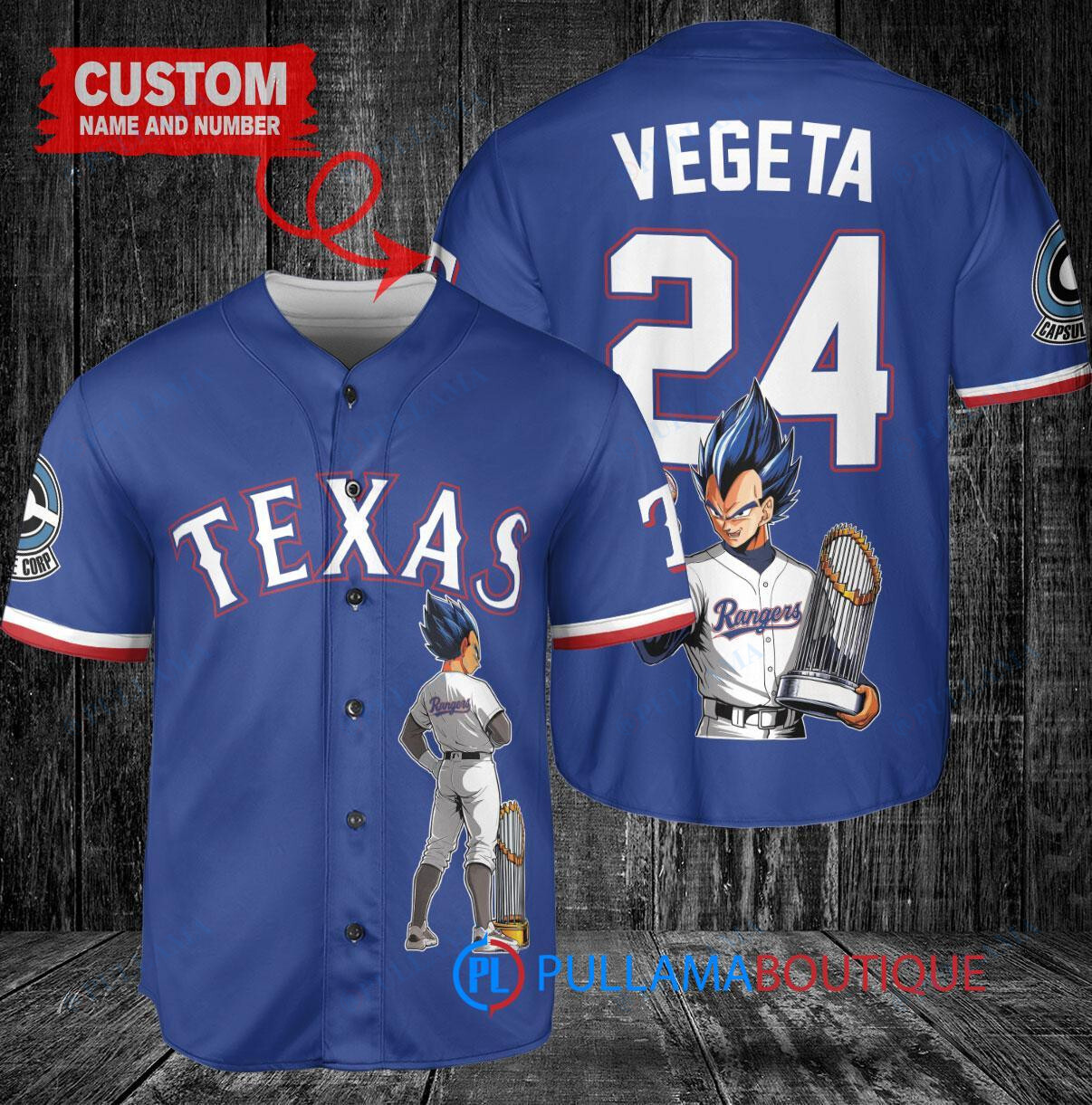 Texas Rangers x Vegeta Super Saiyan Dragon Ball Z with Trophy Custom Baseball Jersey Royal
